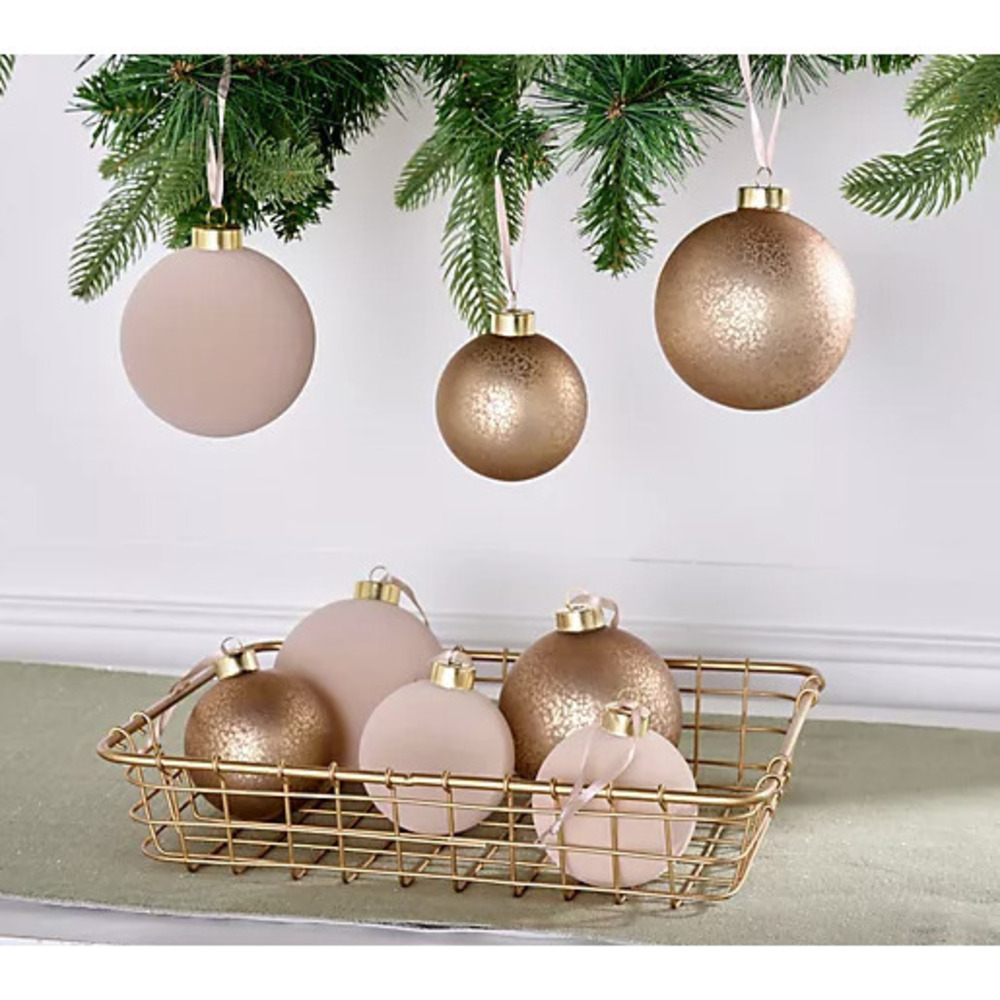 Lauren McBride 8-Pack Mixed Frosted Glass Velvet Ornaments Sand